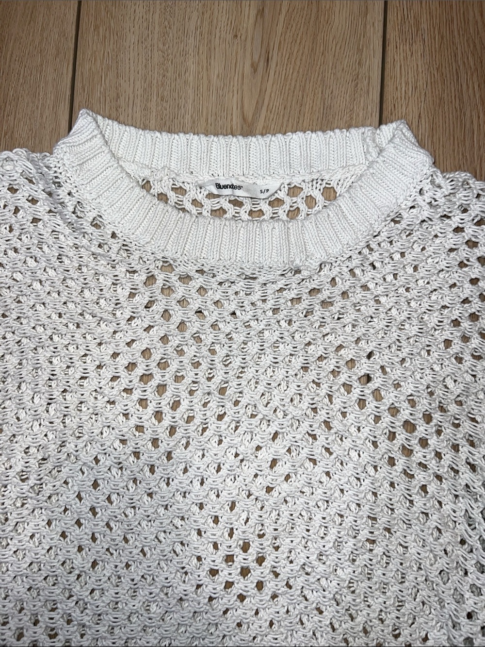 Bluenotes Open-Knit Crochet Ivory Crewneck Sweater - Picture 7 of 15